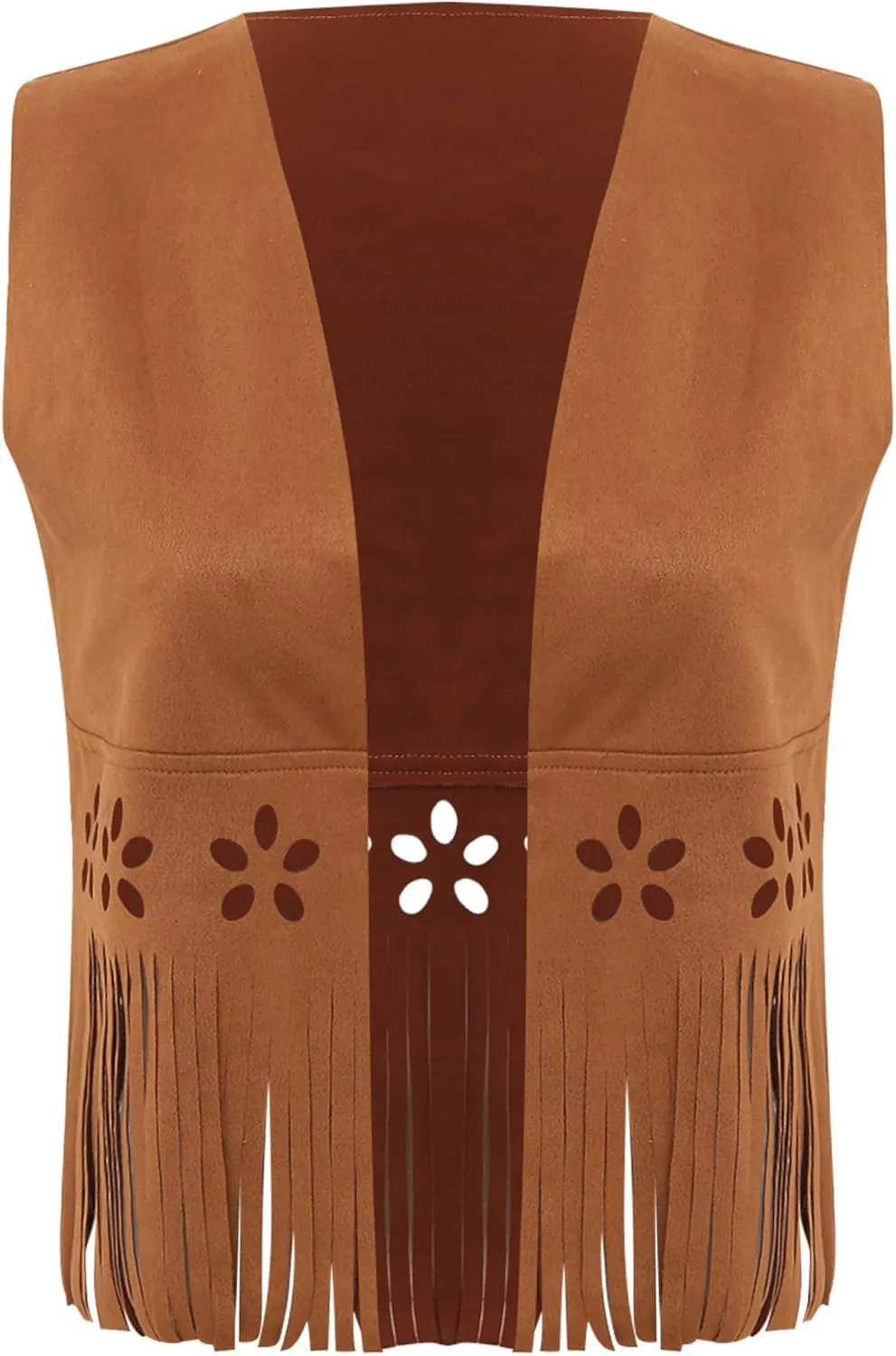 FEESHOW Womens Fringe Vest 70s Hippie Costume Sleeveless Cowgirl Western Faux Suede Tassel Outerwear