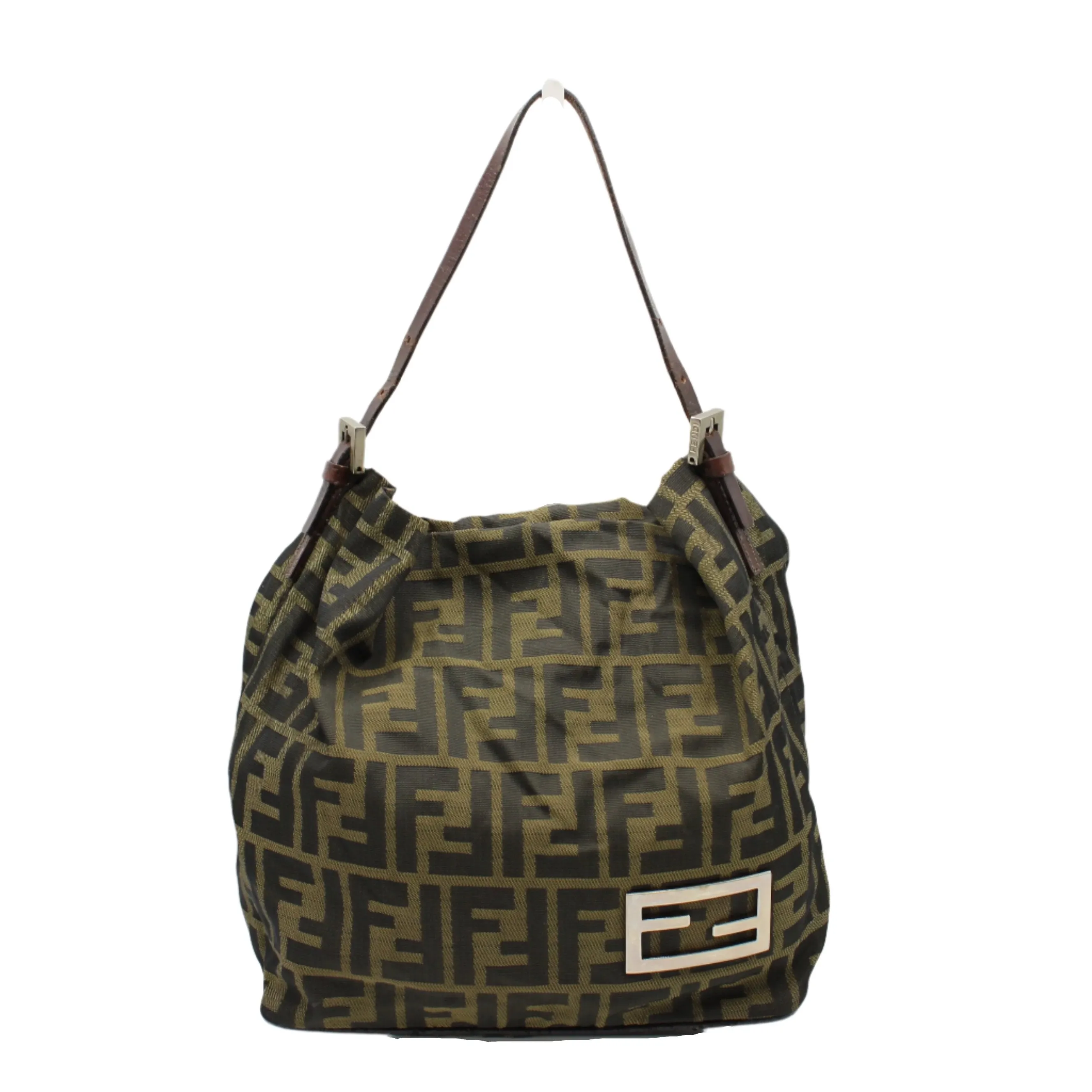 Fendi Zucca Brown Canvas and Leather Shoulder Bag