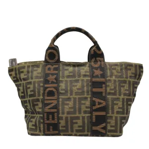 Fendi Zucca Brown Canvas Roma 25 Italy Mini Tote Handbag