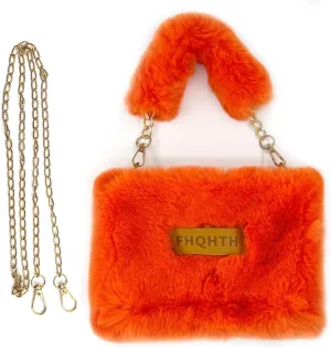 FHQHTHFaux Fur Purse for Women Fluffy Evening Bags Small Cute Crossbody Bag Cosmetic Bag Metal Chain Strap