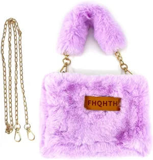 FHQHTHFaux Fur Purse for Women Fluffy Evening Bags Small Cute Crossbody Bag Cosmetic Bag Metal Chain Strap