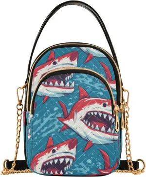 Fierce Shark Crossbody Handbags for Women Casual Leather Shoulder Phone Purse