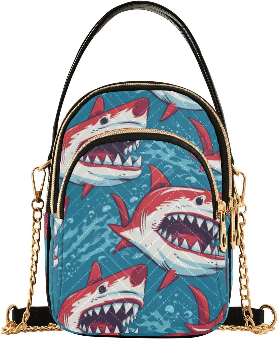Fierce Shark Crossbody Handbags for Women Casual Leather Shoulder Phone Purse