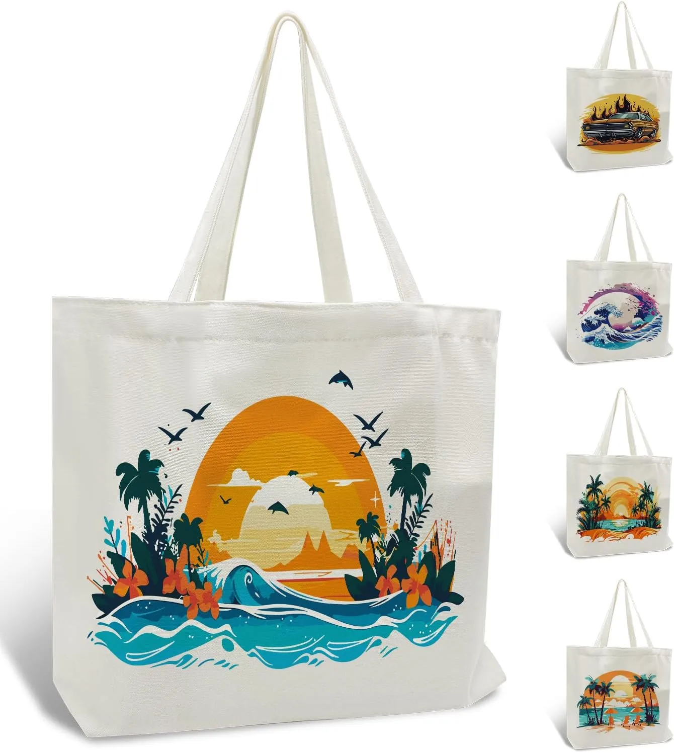 FILASLFT Paint by Numbers Beach Tote Bag, Sunset Paint by Numbers Kit for Adults, Canvas Bag with Small Zipper Pocket 17.71x13.38 Inch