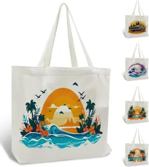 FILASLFT Paint by Numbers Beach Tote Bag, Sunset Paint by Numbers Kit for Adults, Canvas Bag with Small Zipper Pocket 17.71x13.38 Inch