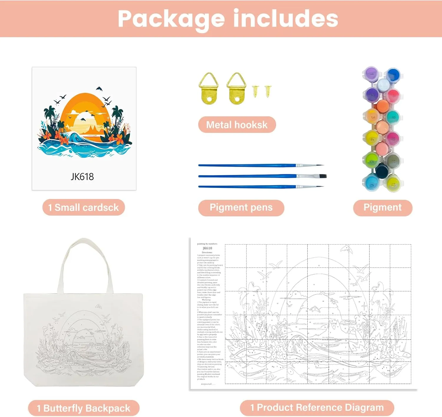 FILASLFT Paint by Numbers Beach Tote Bag, Sunset Paint by Numbers Kit for Adults, Canvas Bag with Small Zipper Pocket 17.71x13.38 Inch