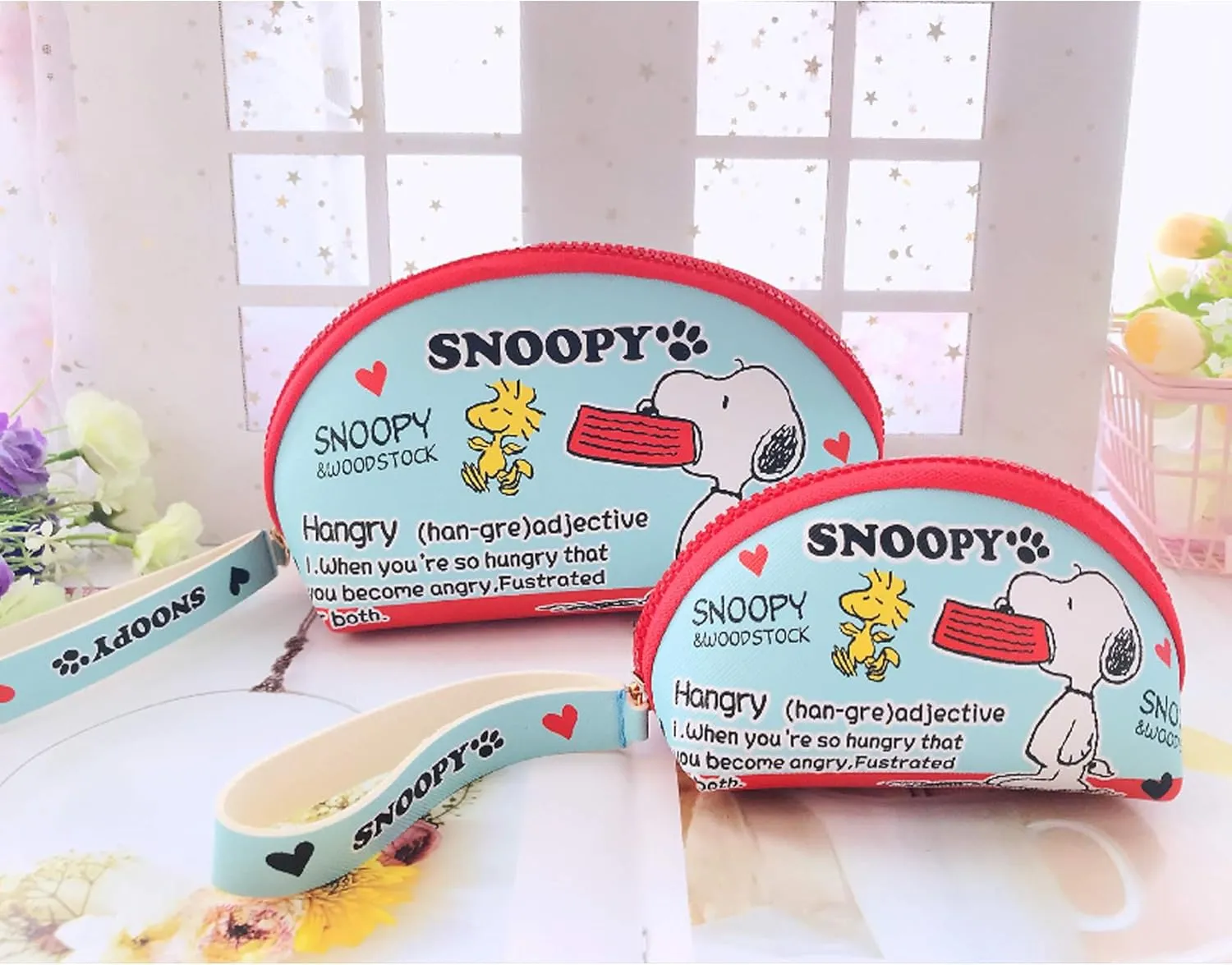Finex 2 pcs Set White Dog PU Leather ONE Cosmetic Bag Make up Organizer   ONE Coin Purse with Straps