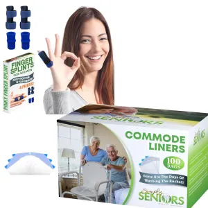 Finger Splints for Pinky Finger & Commode Liners Disposable - Finger Brace for Arthritis, Injury, Sprain & Pain for Index, Middle & Ring Finger - 100 Strong Portable Toilet Bags for Bedside Commode