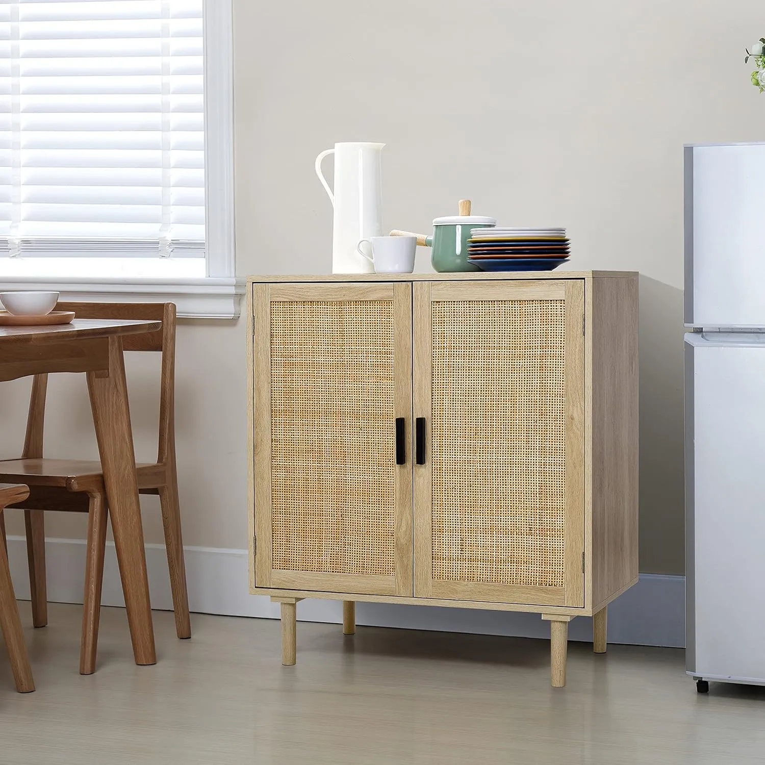 Finnhomy Sideboard Buffet Cabinet, Kitchen Storage Sideboard with Rattan Decorated Doors, Liquor Coffee Buffet, Dining Room, Hallway, Console Table, Accent Cabinet, 31.5X 15.8X 34.6 Inches, Natural