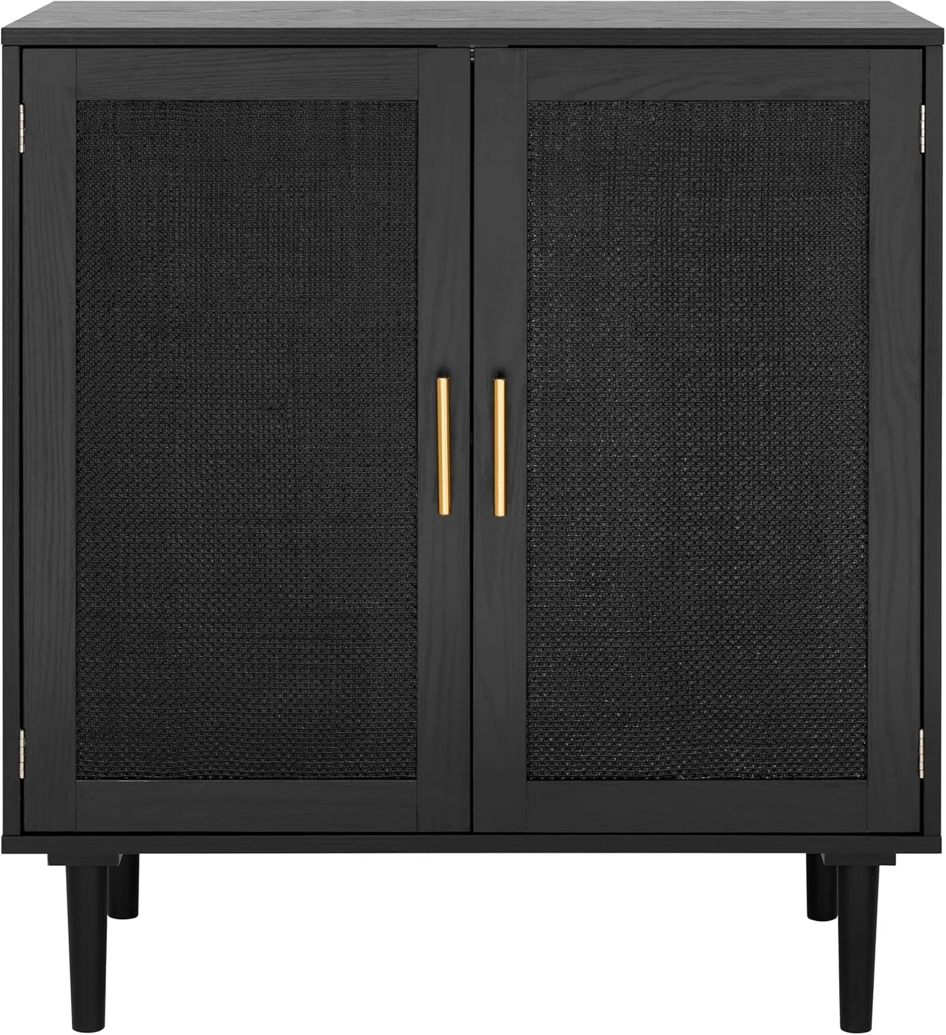 Finnhomy Sideboard Buffet Kitchen Storage Cabinet with Black Painted Rattan Decorated Doors, Dining Room, Hallway, Cupboard Console Table, Liquor/Accent Cabinet, 31.5X 15.8X 34.6 Inches, Black