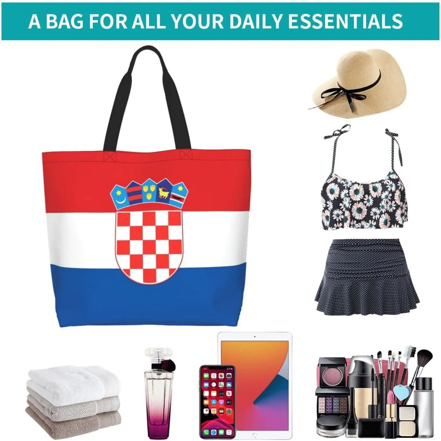 Flag Cute Tote Bag,Fashion Shopping Beach Grocery Reusable Shoulder Bags for Women Men