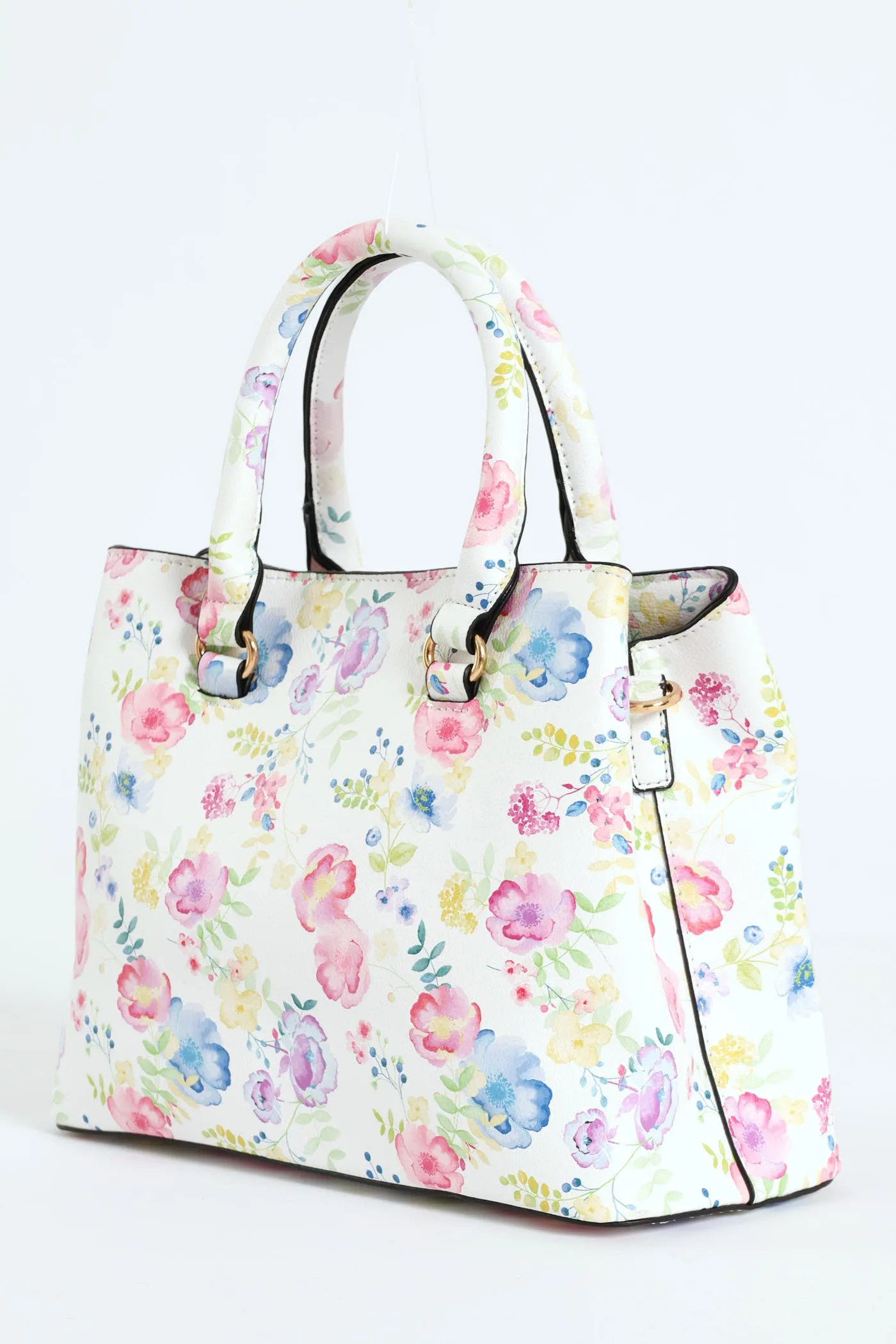 Floral Gold Trim Tote Bag - White