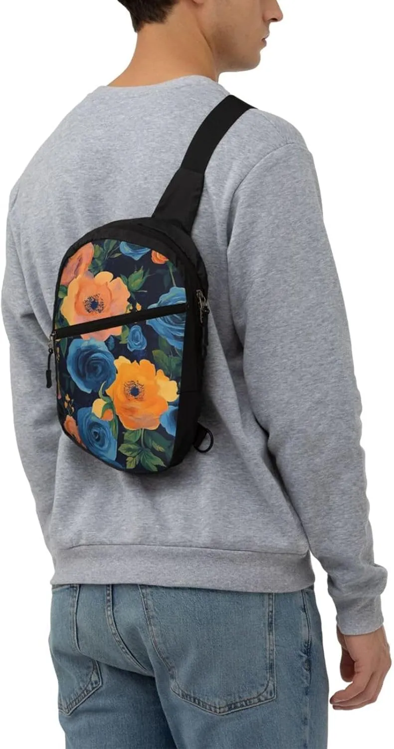 Flower Print Crossbody Bags For Women, Sling Bag For Men, Hiking Backpack Lightweight For Casual Outdoor Travel
