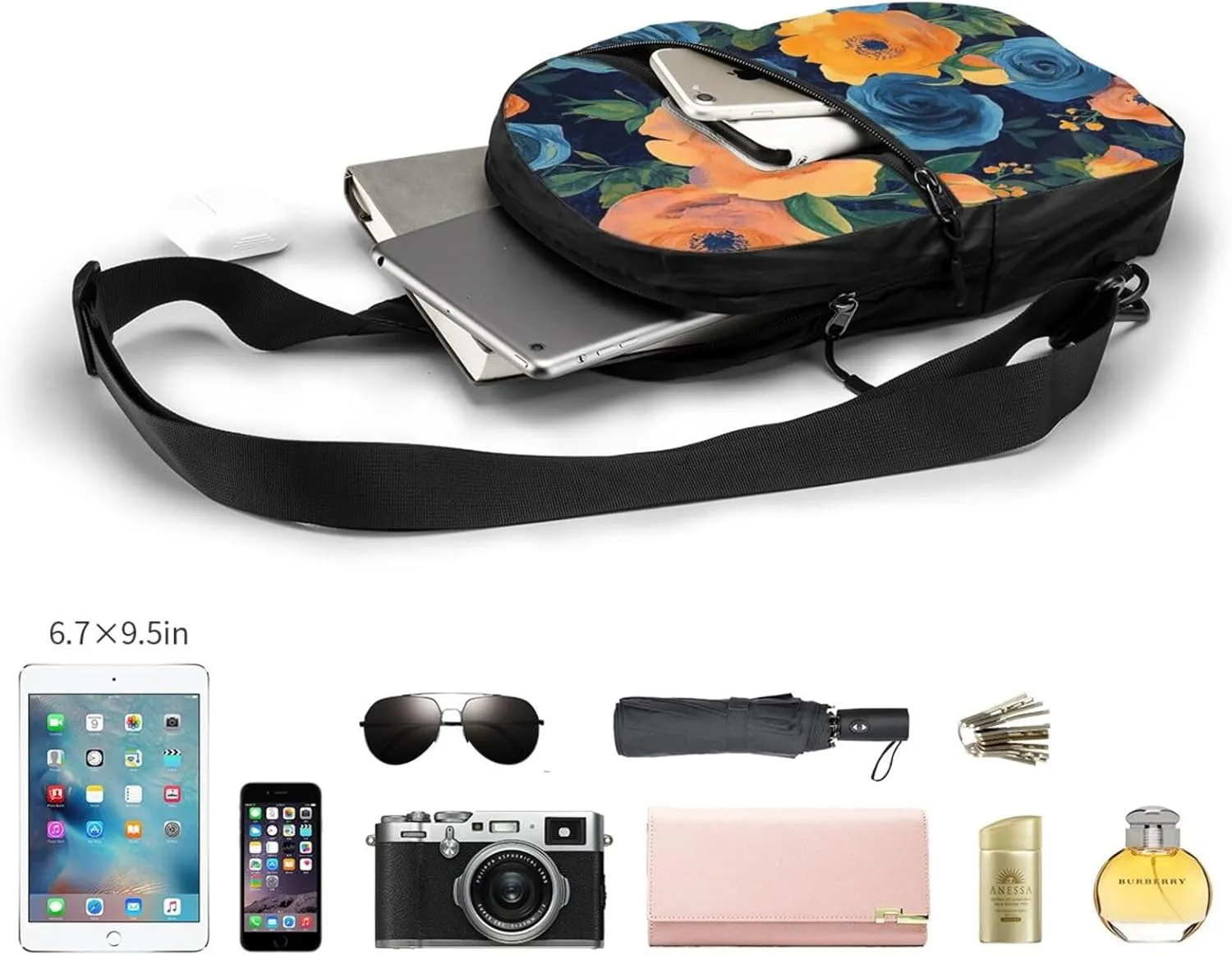 Flower Print Crossbody Bags For Women, Sling Bag For Men, Hiking Backpack Lightweight For Casual Outdoor Travel