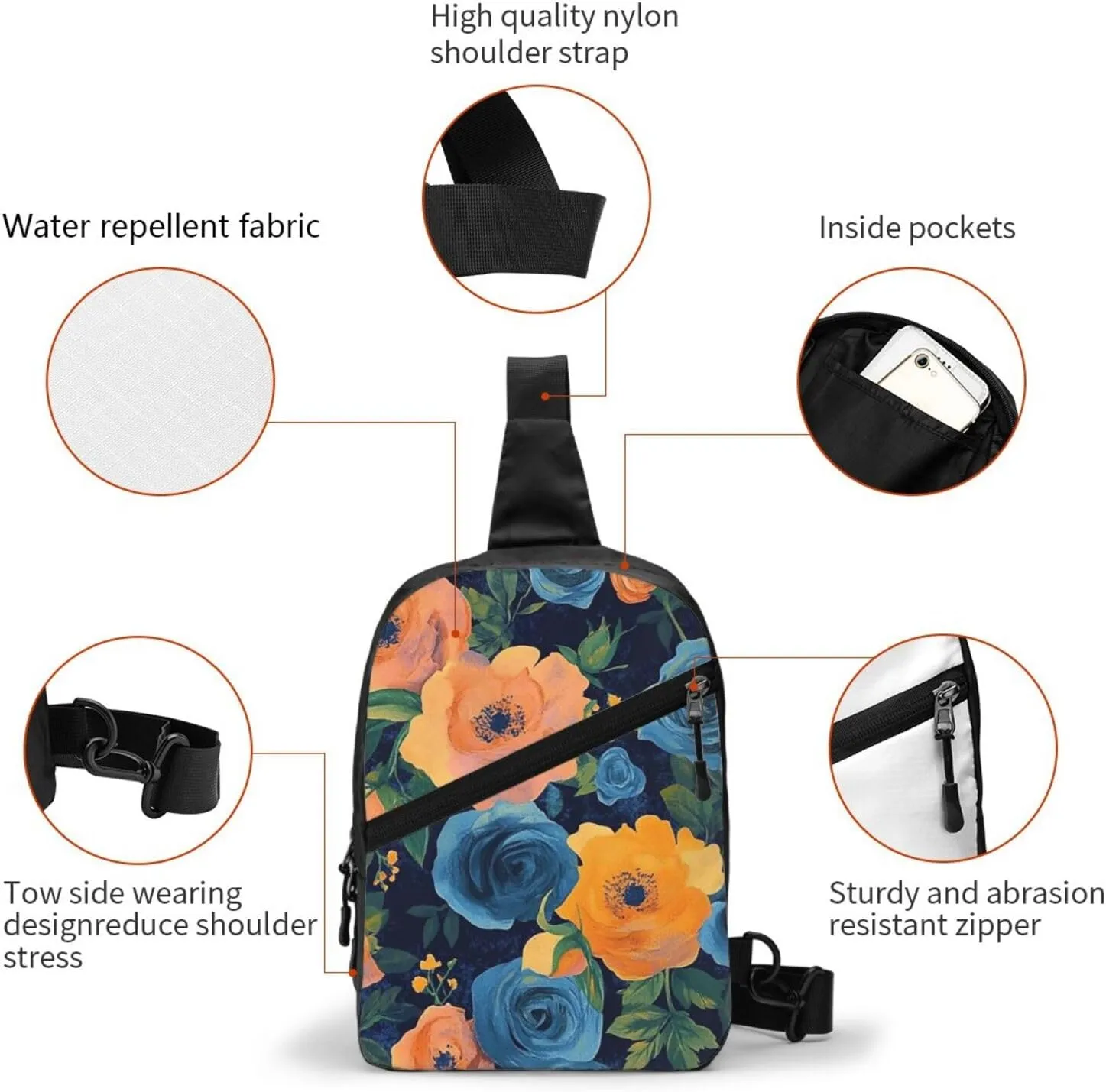 Flower Print Crossbody Bags For Women, Sling Bag For Men, Hiking Backpack Lightweight For Casual Outdoor Travel