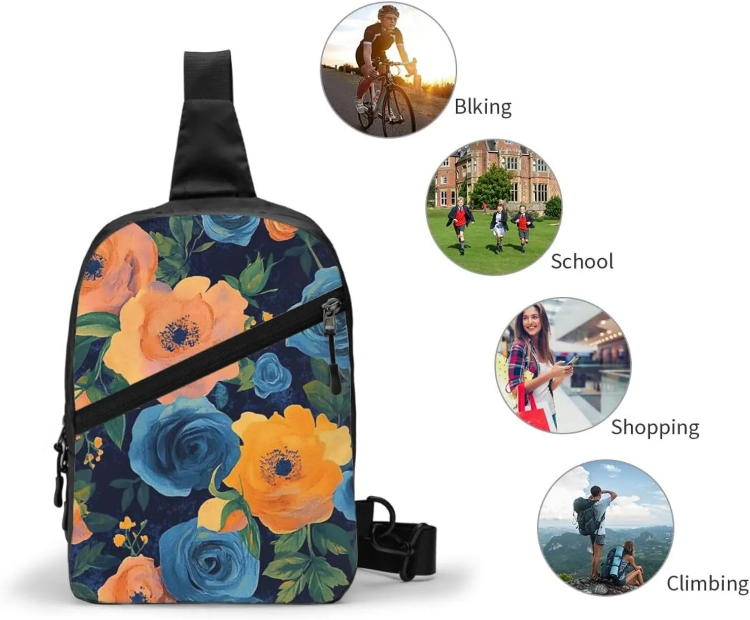 Flower Print Crossbody Bags For Women, Sling Bag For Men, Hiking Backpack Lightweight For Casual Outdoor Travel