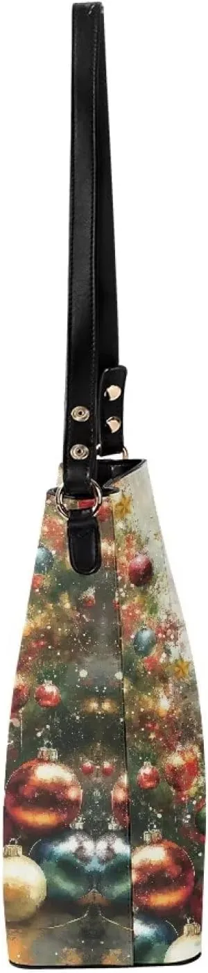 FOR U DESIGNS Bucket Bags for Women PU Leather Christmas Crossbody Bag with Adjustable Strap Cute Shoulder Bag