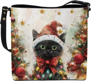 FOR U DESIGNS Bucket Bags for Women PU Leather Christmas Crossbody Bag with Adjustable Strap Cute Shoulder Bag