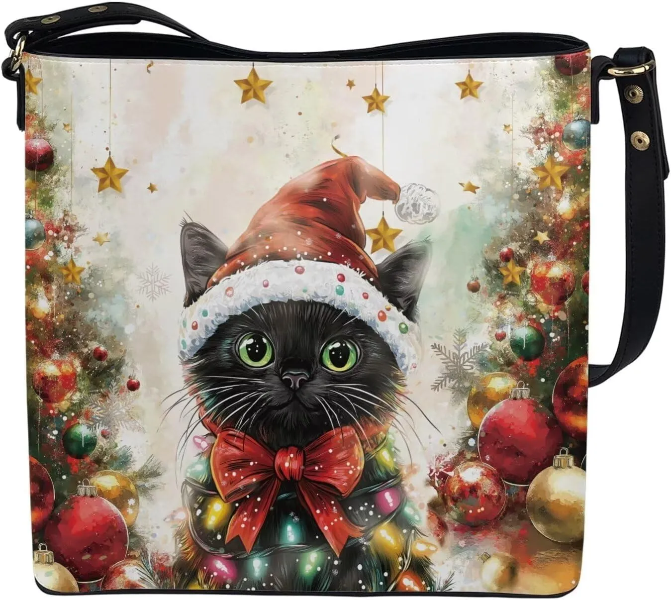 FOR U DESIGNS Bucket Bags for Women PU Leather Christmas Crossbody Bag with Adjustable Strap Cute Shoulder Bag