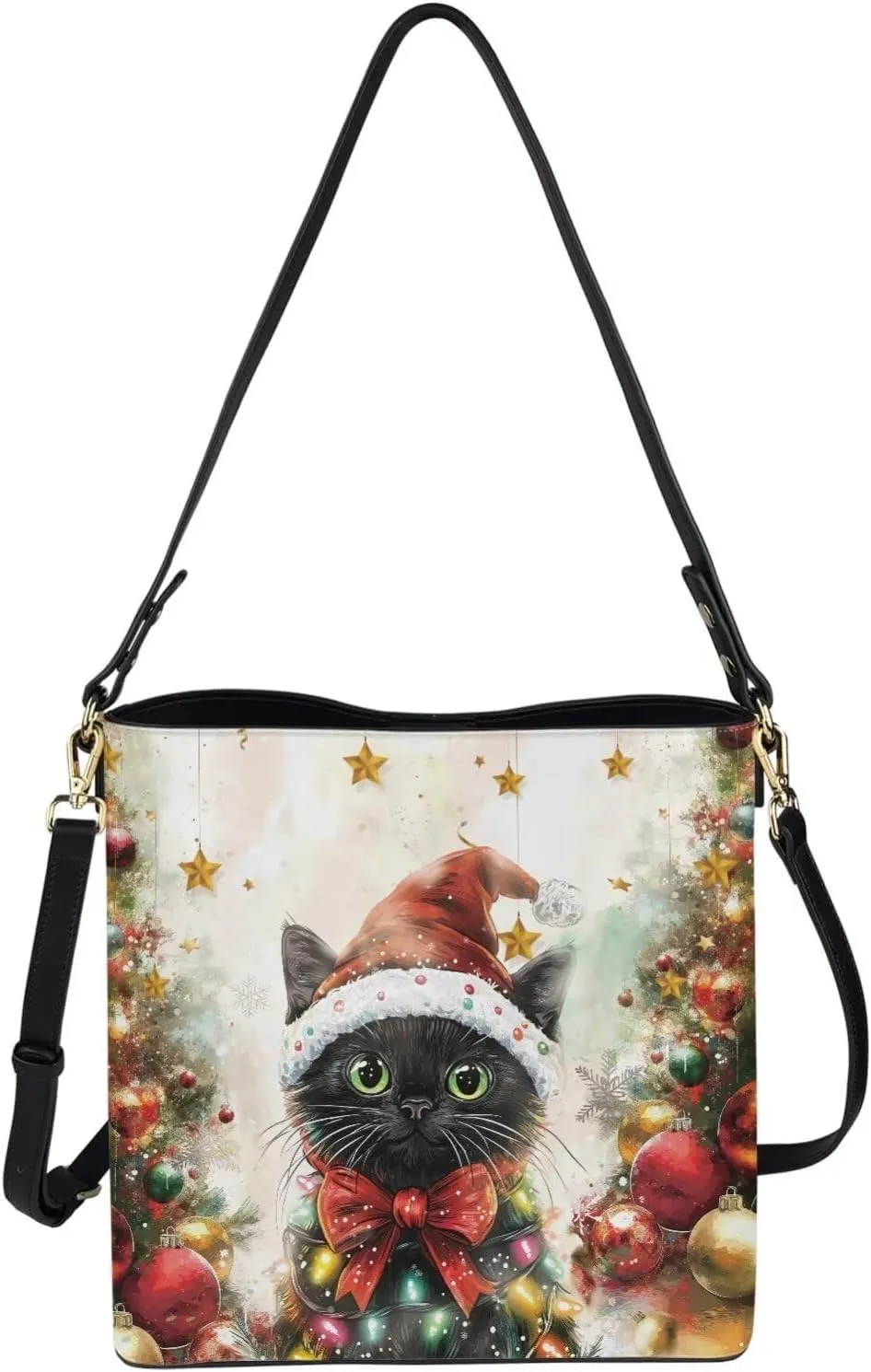 FOR U DESIGNS Bucket Bags for Women PU Leather Christmas Crossbody Bag with Adjustable Strap Cute Shoulder Bag