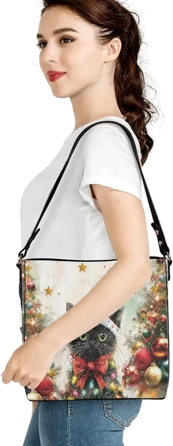 FOR U DESIGNS Bucket Bags for Women PU Leather Christmas Crossbody Bag with Adjustable Strap Cute Shoulder Bag