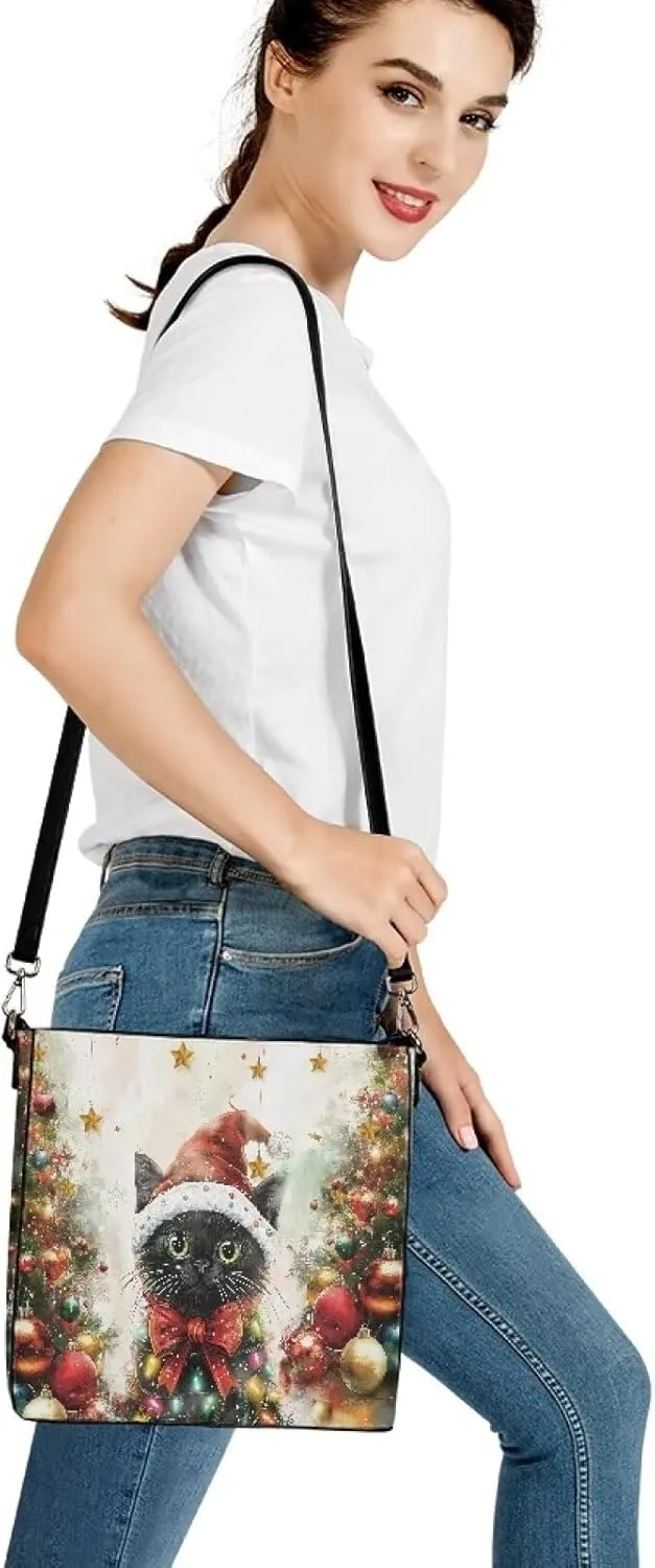 FOR U DESIGNS Bucket Bags for Women PU Leather Christmas Crossbody Bag with Adjustable Strap Cute Shoulder Bag