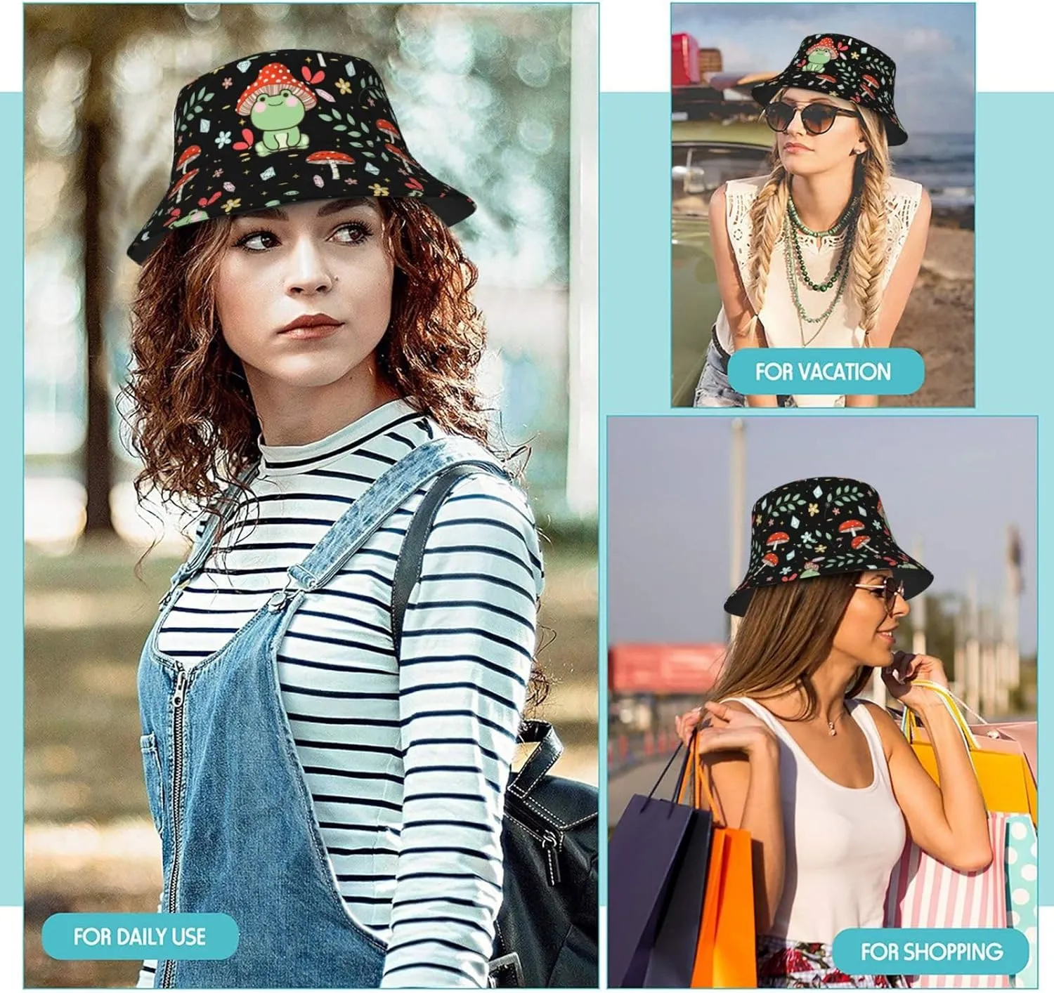 Forest Animals Mushrooms Bucket Hat Summer Packable Fisherman Cap Travel Beach Sun Hat