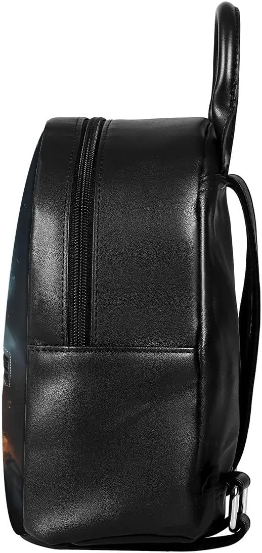 Fox Wolf Backpack for Teenager Boys Mens Lightweight Pu Leather Small Daypack School Bags for Traveling,Anger Wolf