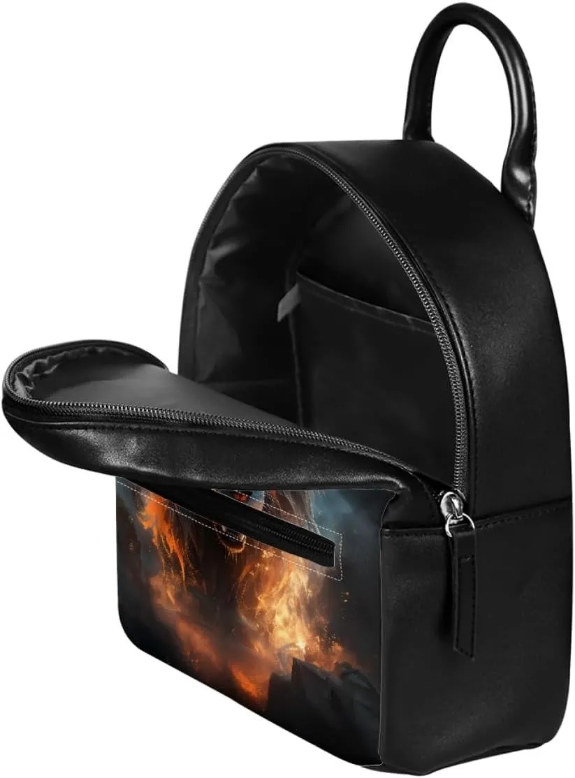 Fox Wolf Backpack for Teenager Boys Mens Lightweight Pu Leather Small Daypack School Bags for Traveling,Anger Wolf