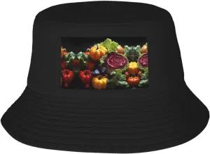 Fresh Cabbage Patterned Outdoor Double-Layered Fisherman hat - Unisex Sun hat, Suitable for Fishing, Hiking, Beach Vacation, Black