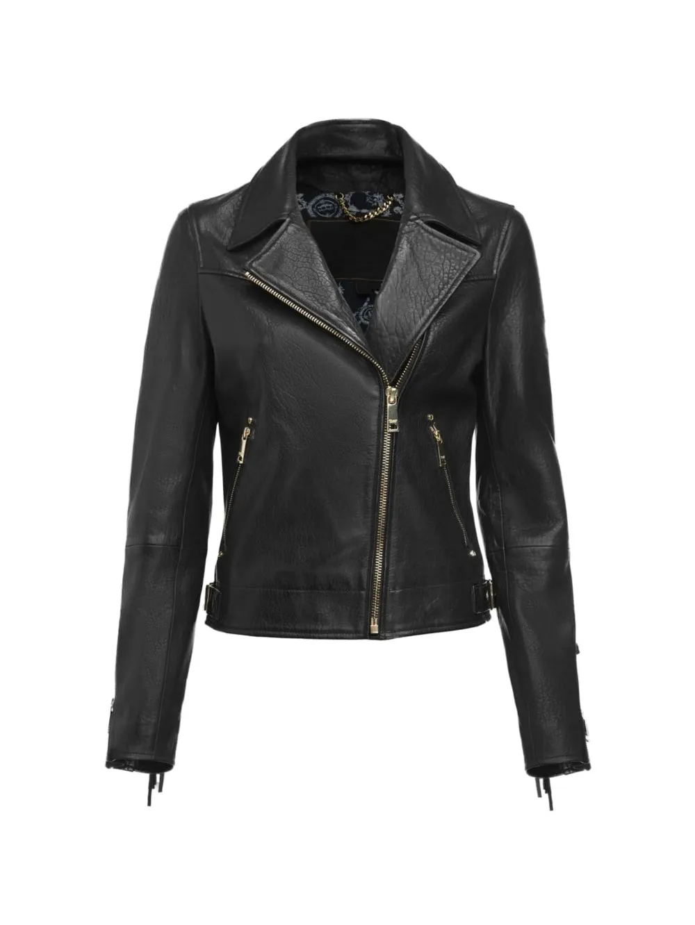 Fringe Detail Cropped Leather Moto Jacket