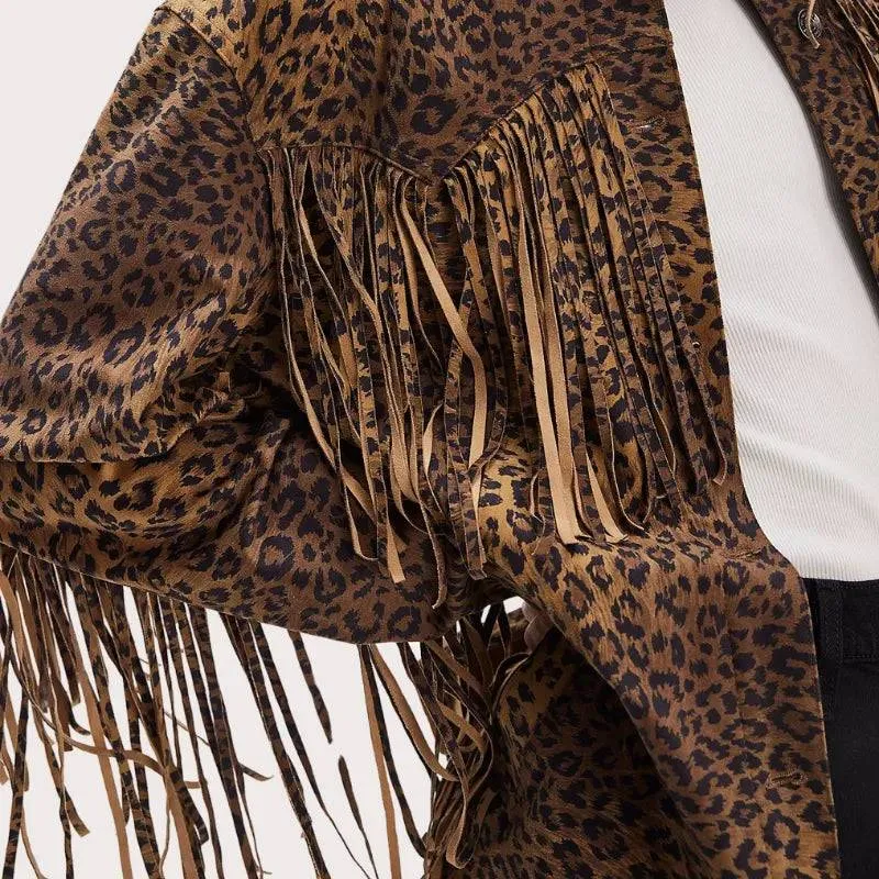Fringe Suede Animal Print Jacket