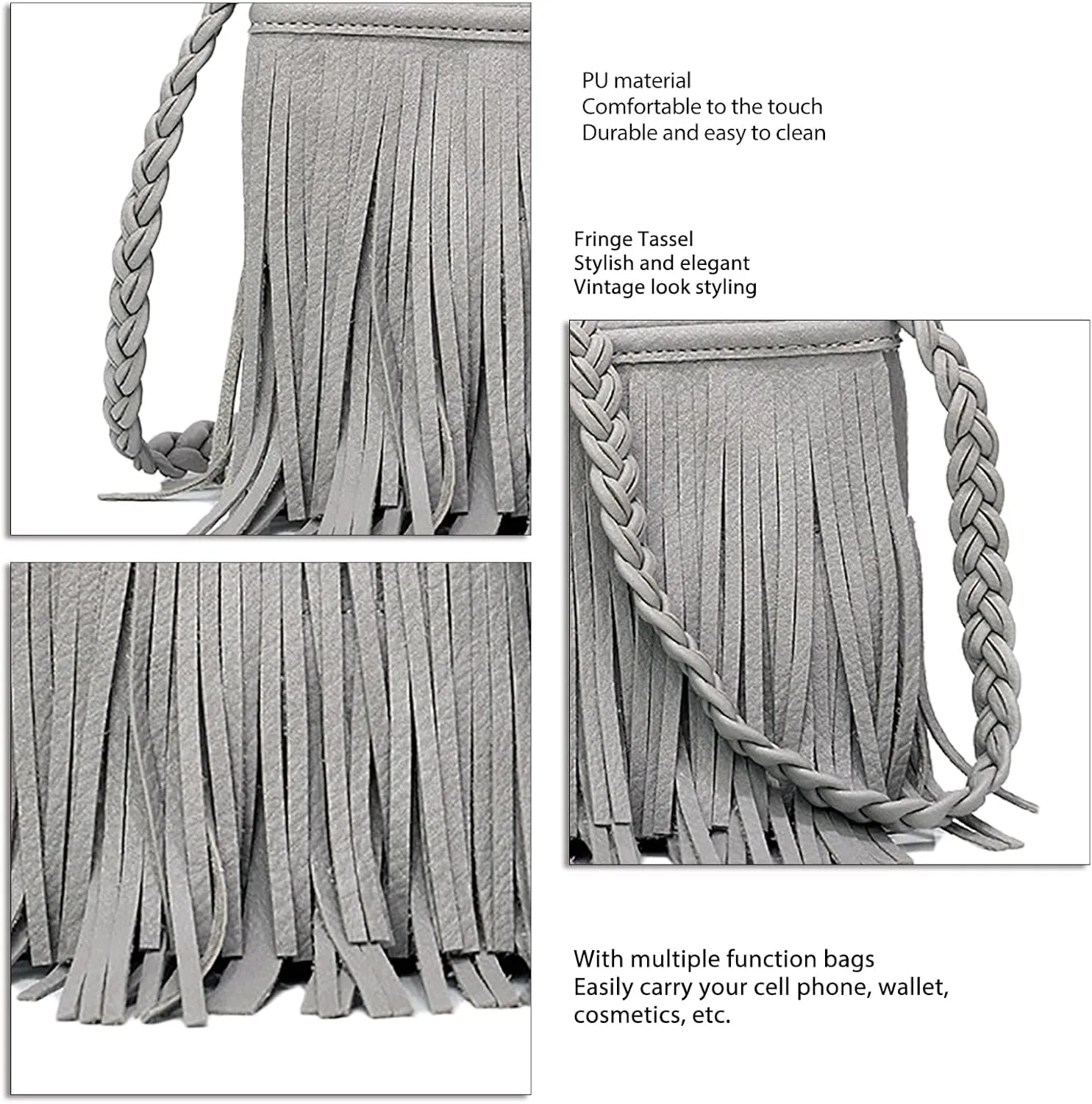 Fringe Tassel Handbag, PU Concise Fringe Tassel Shoulder Bag for Party for Women