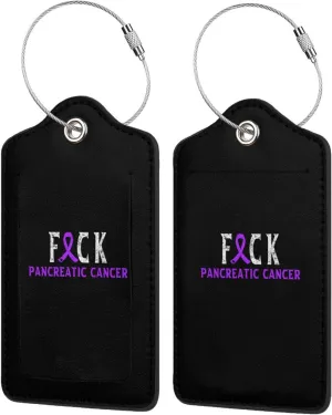 Fuck Pancreatic Cancer Ribbon 2 Leather Luggage Tags for Bags for Men Women4