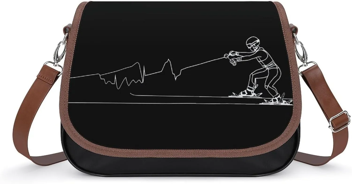 Funny Heartbeat Waterski Crossbody Bags for Women PU Leather Tote Bag Purse Shoulder Bag for Travel Office