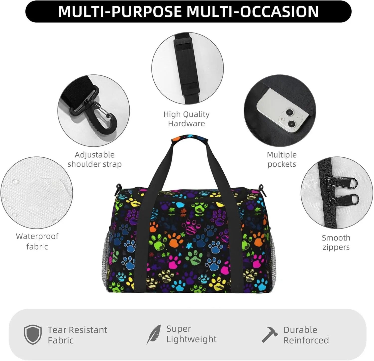 Funny Paw Print Dog Travel Weekender Overnight Bags Foldable Hand Travel Bag Sport Gym Duffel Bag For Men Women