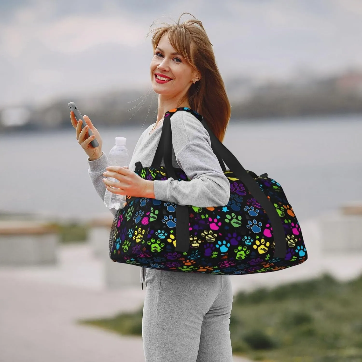 Funny Paw Print Dog Travel Weekender Overnight Bags Foldable Hand Travel Bag Sport Gym Duffel Bag For Men Women
