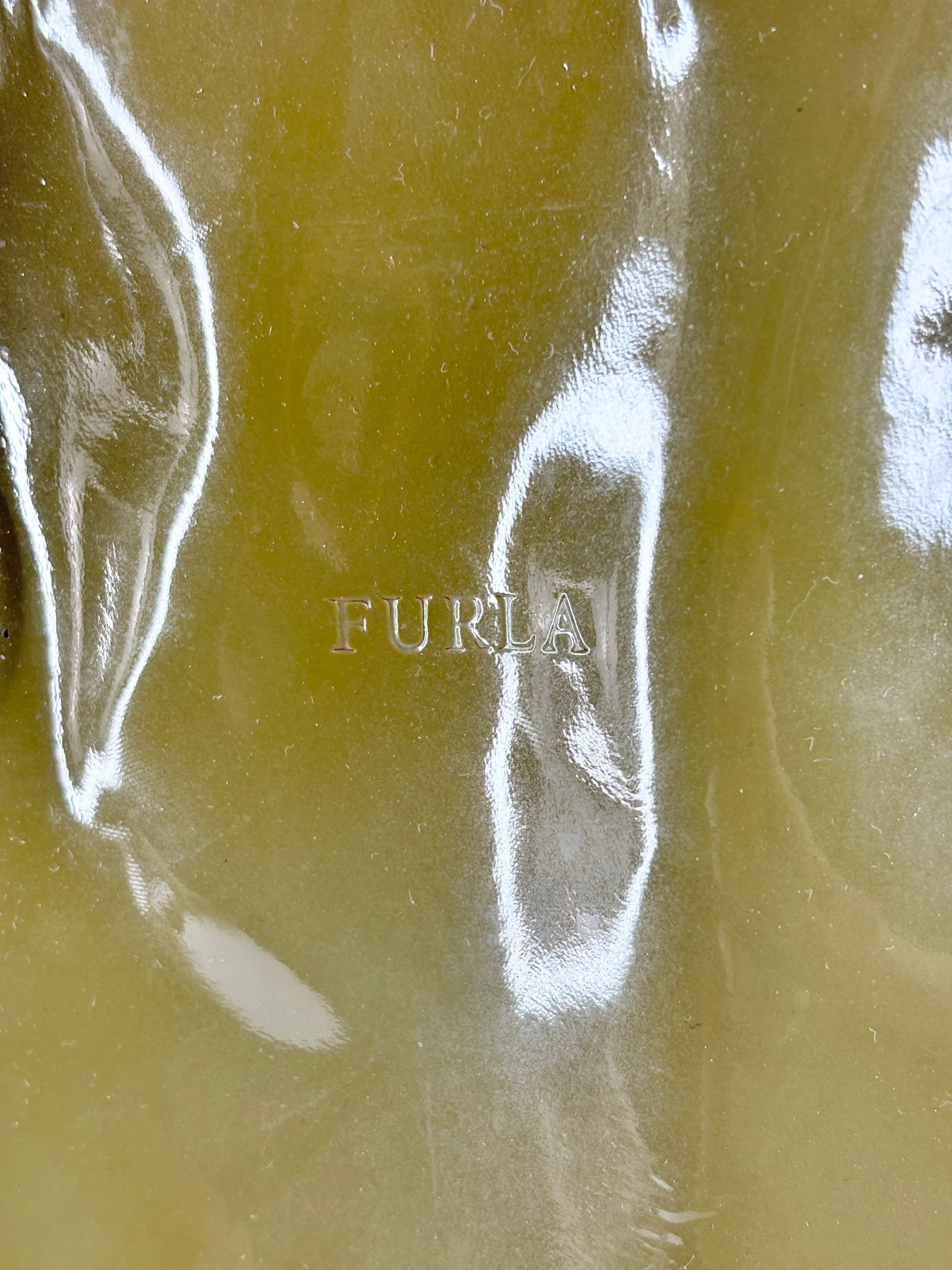 Furla Olive Green Patent Leather Bowling Bag