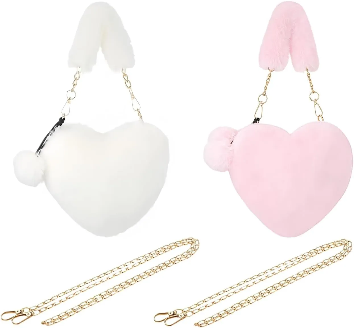 Furry Clutch Purses for Women Heart Shaped Fluffy Crossbody Bag Purse with Chain.