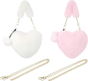 Furry Clutch Purses for Women Heart Shaped Fluffy Crossbody Bag Purse with Chain.