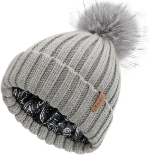 FURTALK Womens Winter Beanie Hat Satin Lined Faux Fur Pom Pom Beanies Hat for Women Winter Warm Knit Hats