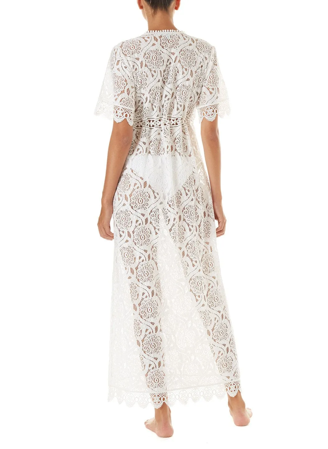 Gabrielle White Embroidered Lace Maxi Cover-Up