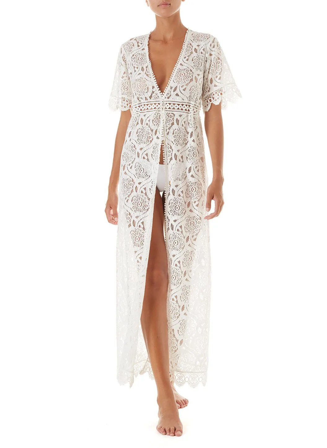 Gabrielle White Embroidered Lace Maxi Cover-Up
