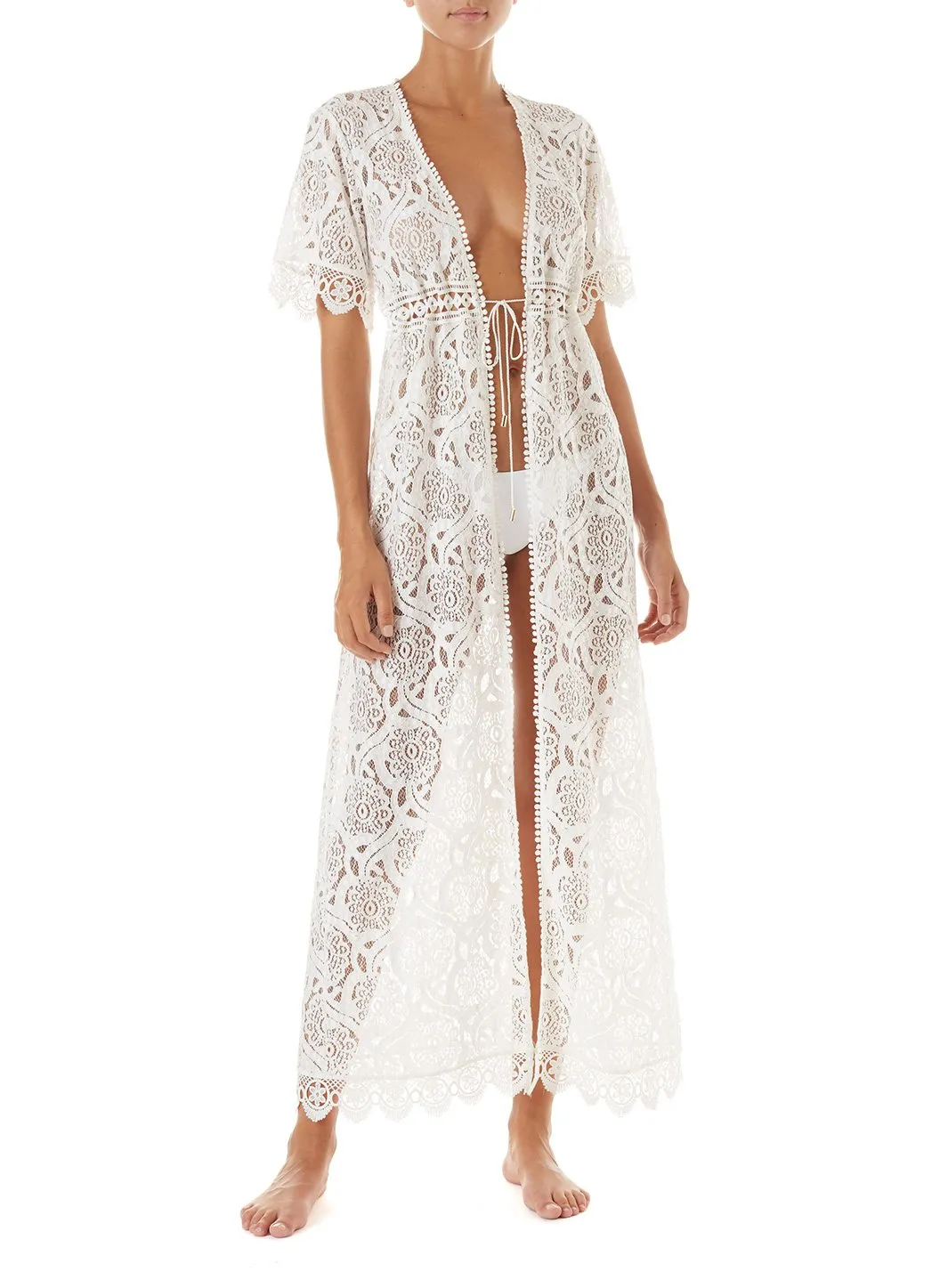 Gabrielle White Embroidered Lace Maxi Cover-Up