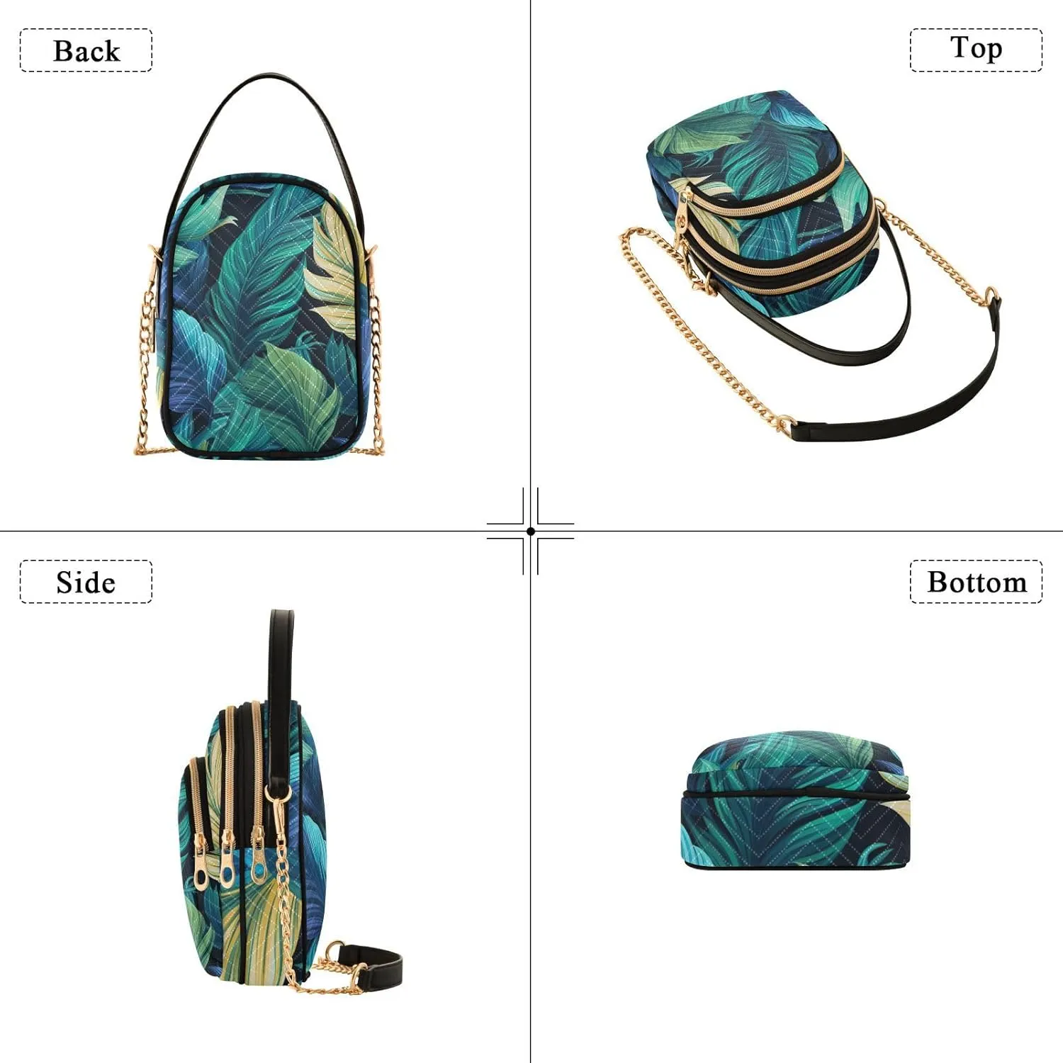 GAIGEO Colorful Tropical Leaves Crossbody Handbag with Chain Strap, Women's Crossbody Bag, Small Crossbody Purses for Women