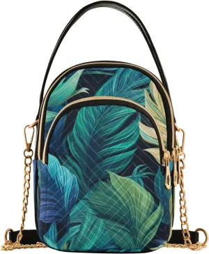 GAIGEO Colorful Tropical Leaves Crossbody Handbag with Chain Strap, Women's Crossbody Bag, Small Crossbody Purses for Women