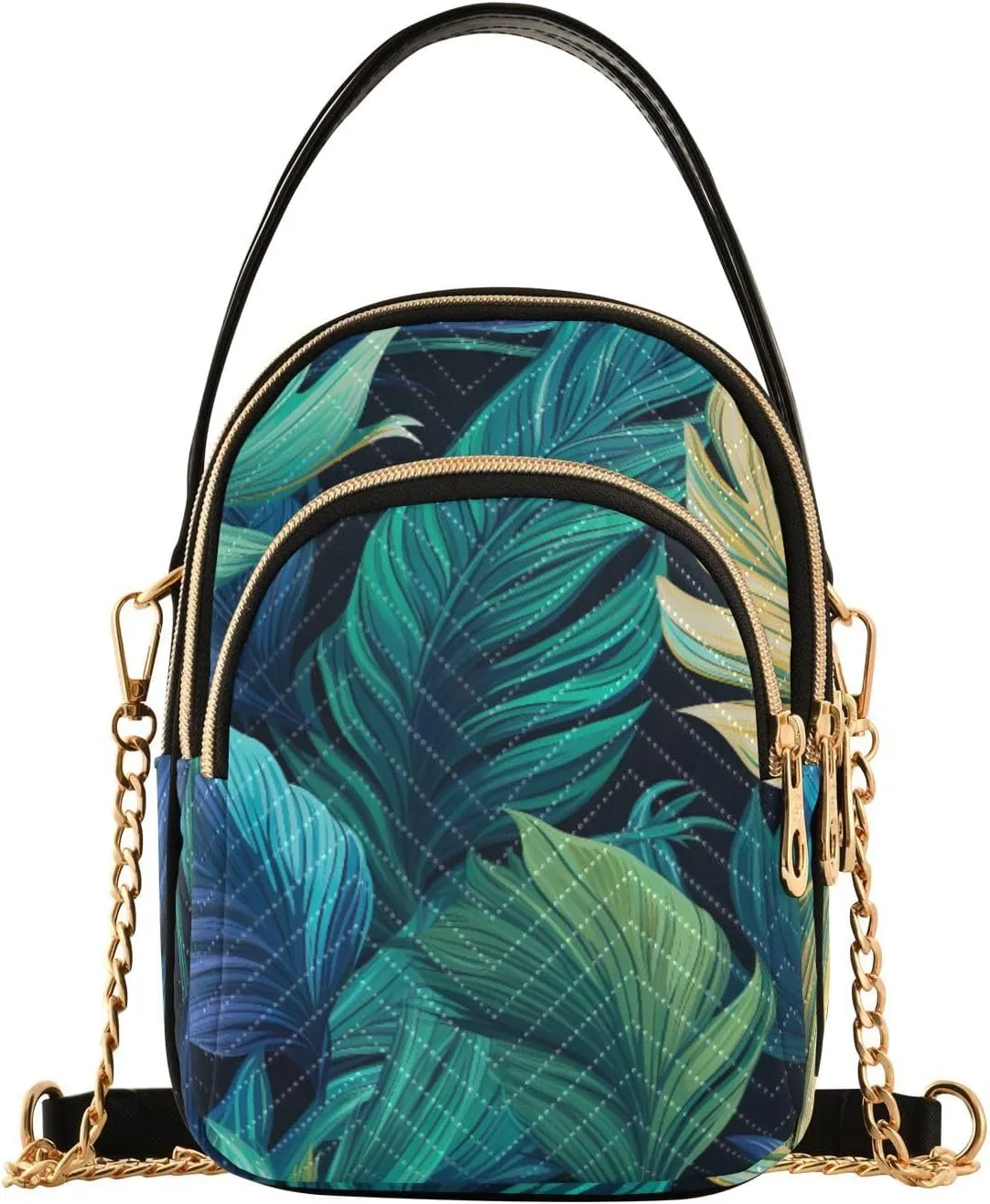 GAIGEO Colorful Tropical Leaves Crossbody Handbag with Chain Strap, Women's Crossbody Bag, Small Crossbody Purses for Women