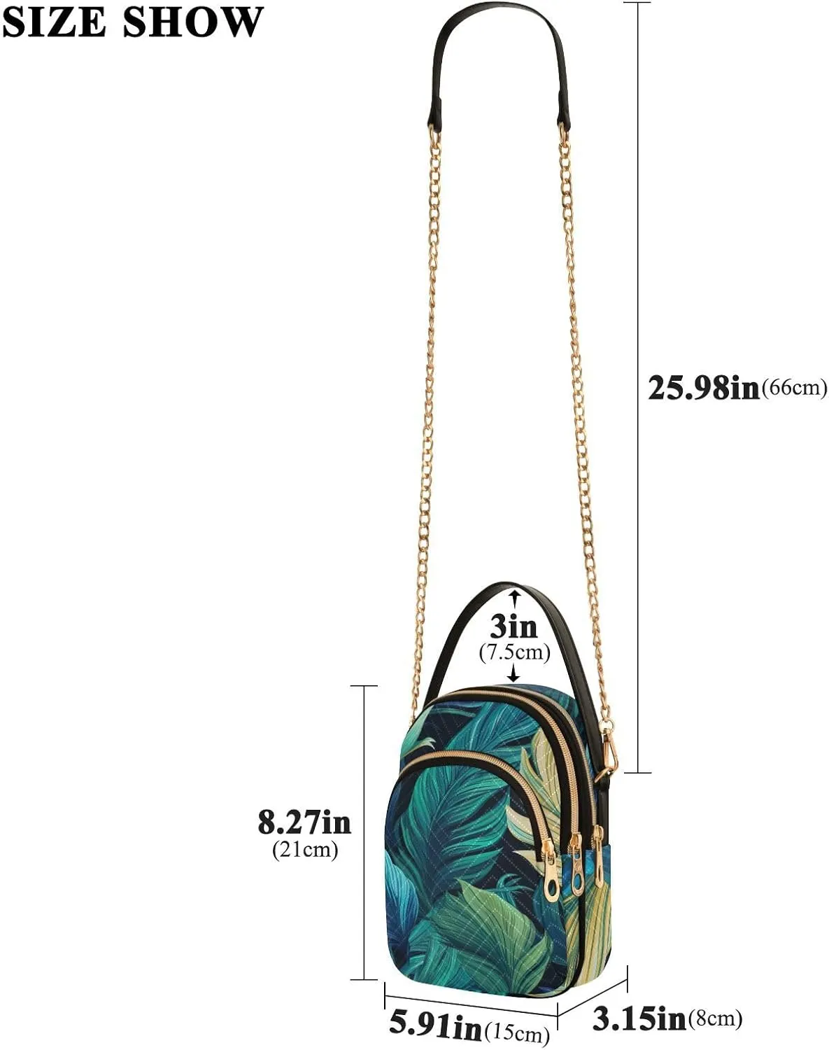 GAIGEO Colorful Tropical Leaves Crossbody Handbag with Chain Strap, Women's Crossbody Bag, Small Crossbody Purses for Women
