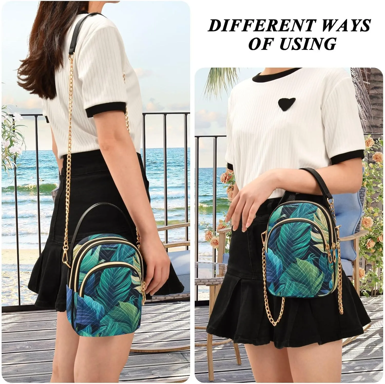 GAIGEO Colorful Tropical Leaves Crossbody Handbag with Chain Strap, Women's Crossbody Bag, Small Crossbody Purses for Women