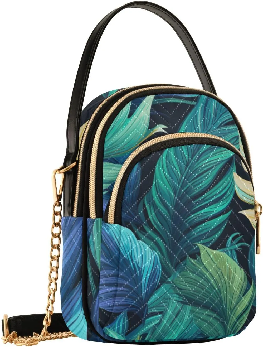 GAIGEO Colorful Tropical Leaves Crossbody Handbag with Chain Strap, Women's Crossbody Bag, Small Crossbody Purses for Women
